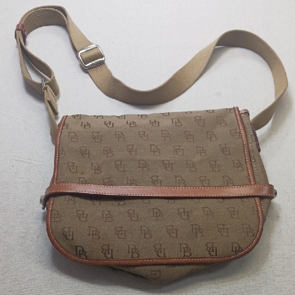 Dooney & Bourke Monogram Tan Canvas Flap Mesdenger Crossbody